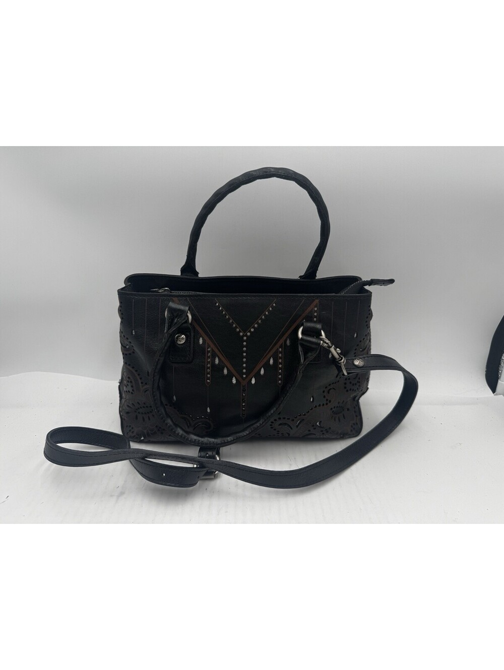 Patricia Nash Angela Laser Cut Women's Handbag Black Leather Crossbody Bag